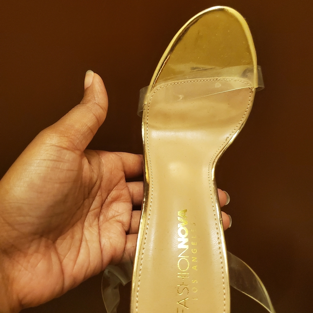 Clear strap heels with rose gold